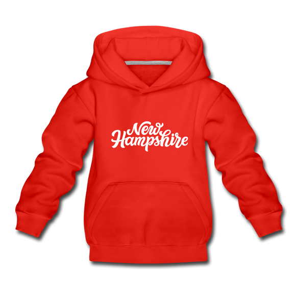 New Hampshire Youth Hoodie - Hand Lettered Youth New Hampshire Hooded Sweatshirt - red