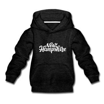 New Hampshire Youth Hoodie - Hand Lettered Youth New Hampshire Hooded Sweatshirt - charcoal gray