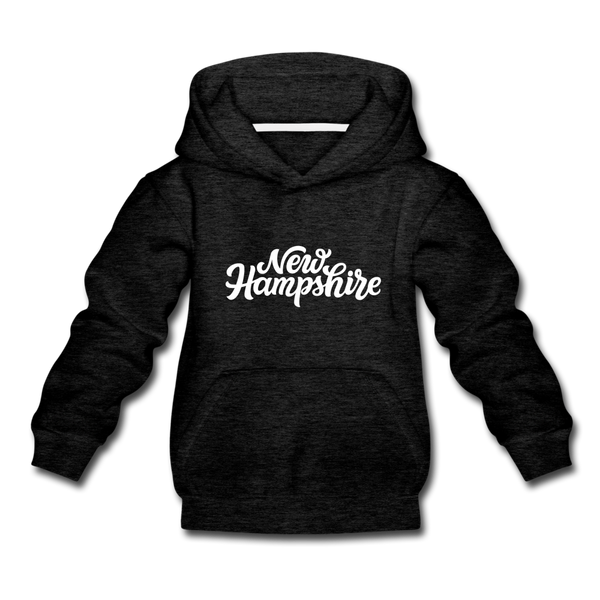 New Hampshire Youth Hoodie - Hand Lettered Youth New Hampshire Hooded Sweatshirt - charcoal gray