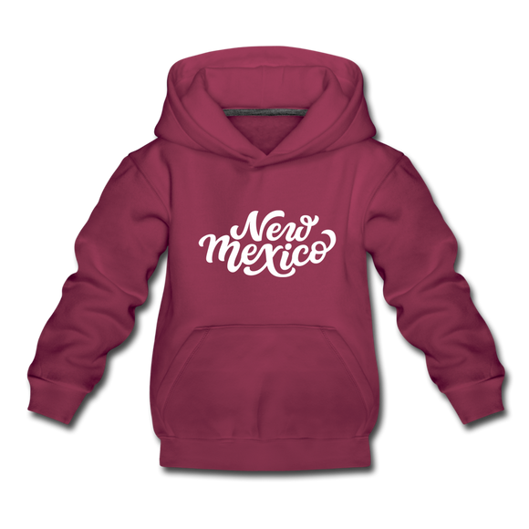 New Mexico Youth Hoodie - Hand Lettered Youth New Mexico Hooded Sweatshirt - burgundy