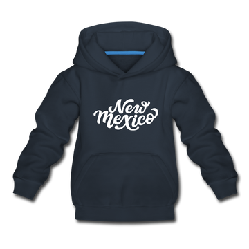New Mexico Youth Hoodie - Hand Lettered Youth New Mexico Hooded Sweatshirt - navy