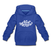New Mexico Youth Hoodie - Hand Lettered Youth New Mexico Hooded Sweatshirt - royal blue