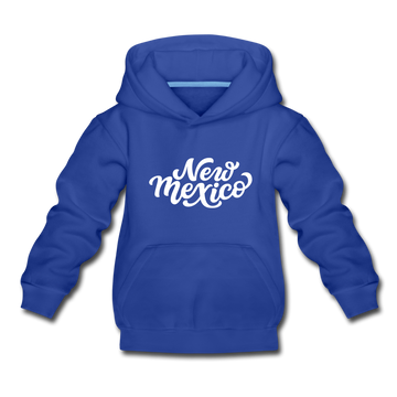 New Mexico Youth Hoodie - Hand Lettered Youth New Mexico Hooded Sweatshirt - royal blue