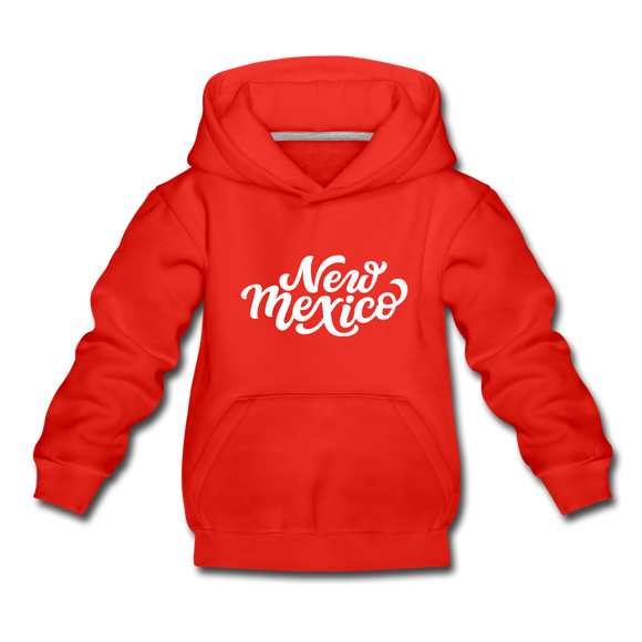 New Mexico Youth Hoodie - Hand Lettered Youth New Mexico Hooded Sweatshirt - red