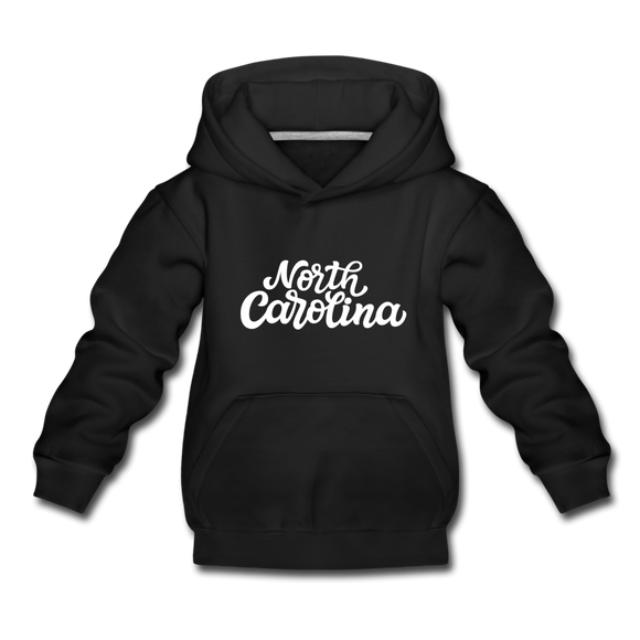 North Carolina Youth Hoodie - Hand Lettered Youth North Carolina Hooded Sweatshirt - black