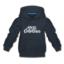 North Carolina Youth Hoodie - Hand Lettered Youth North Carolina Hooded Sweatshirt - navy