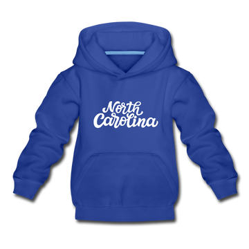 North Carolina Youth Hoodie - Hand Lettered Youth North Carolina Hooded Sweatshirt - royal blue