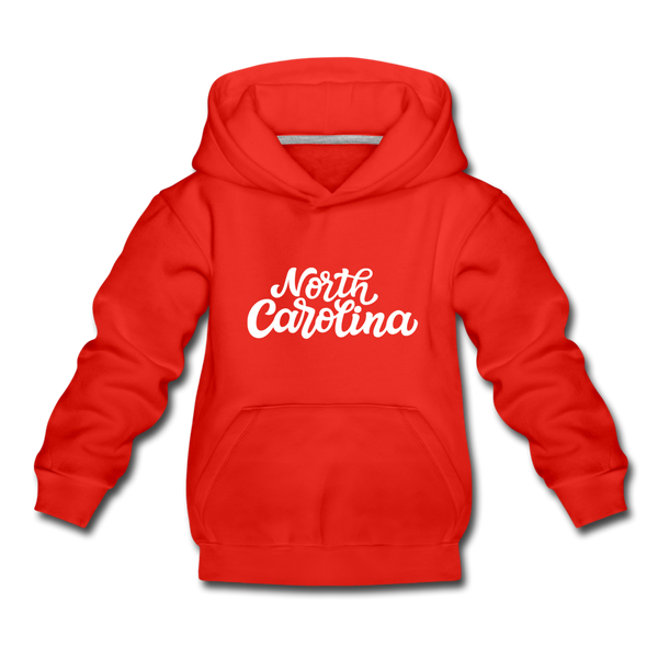 North Carolina Youth Hoodie - Hand Lettered Youth North Carolina Hooded Sweatshirt - red