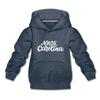 North Carolina Youth Hoodie - Hand Lettered Youth North Carolina Hooded Sweatshirt - heather denim