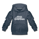 North Carolina Youth Hoodie - Hand Lettered Youth North Carolina Hooded Sweatshirt - heather denim