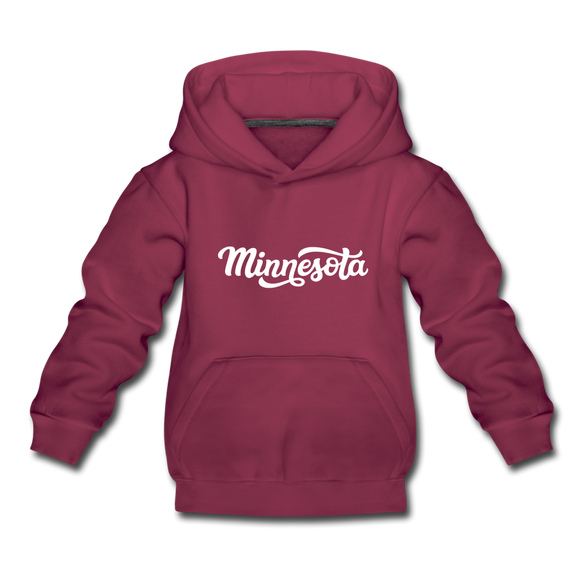 Minnesota Youth Hoodie - Hand Lettered Youth Minnesota Hooded Sweatshirt - burgundy