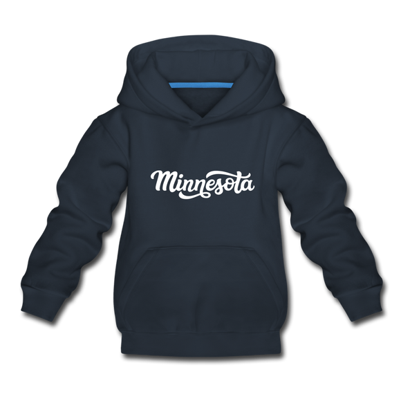 Minnesota Youth Hoodie - Hand Lettered Youth Minnesota Hooded Sweatshirt - navy