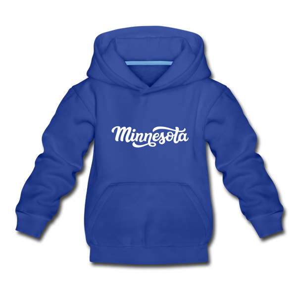 Minnesota Youth Hoodie - Hand Lettered Youth Minnesota Hooded Sweatshirt - royal blue