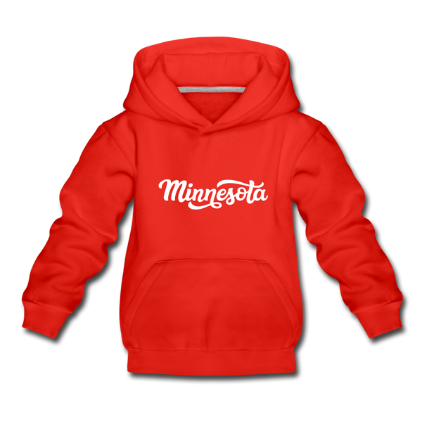 Minnesota Youth Hoodie - Hand Lettered Youth Minnesota Hooded Sweatshirt - red
