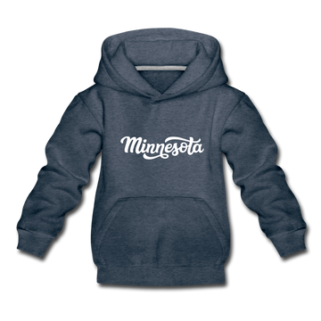 Minnesota Youth Hoodie - Hand Lettered Youth Minnesota Hooded Sweatshirt - heather denim
