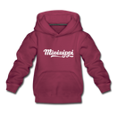 Mississippi Youth Hoodie - Hand Lettered Youth Mississippi Hooded Sweatshirt - burgundy