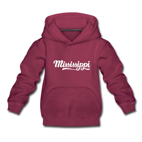 Mississippi Youth Hoodie - Hand Lettered Youth Mississippi Hooded Sweatshirt - burgundy