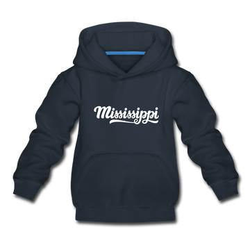 Mississippi Youth Hoodie - Hand Lettered Youth Mississippi Hooded Sweatshirt - navy