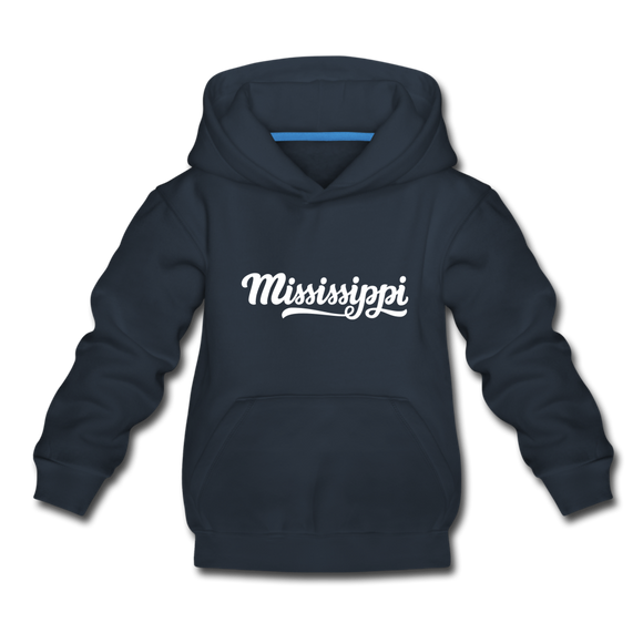 Mississippi Youth Hoodie - Hand Lettered Youth Mississippi Hooded Sweatshirt - navy