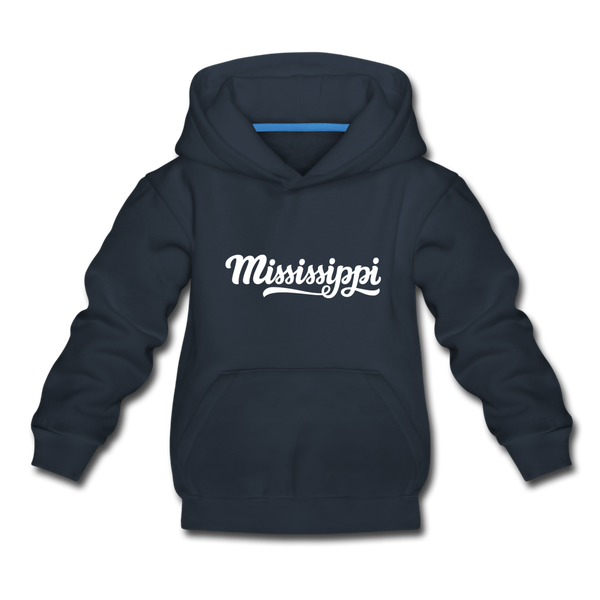 Mississippi Youth Hoodie - Hand Lettered Youth Mississippi Hooded Sweatshirt - navy