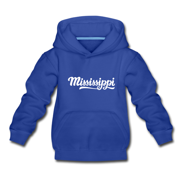 Mississippi Youth Hoodie - Hand Lettered Youth Mississippi Hooded Sweatshirt - royal blue