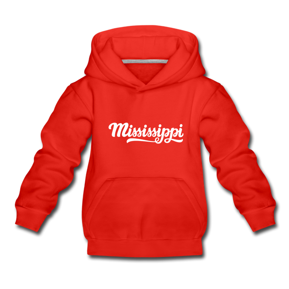 Mississippi Youth Hoodie - Hand Lettered Youth Mississippi Hooded Sweatshirt - red