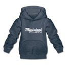 Mississippi Youth Hoodie - Hand Lettered Youth Mississippi Hooded Sweatshirt - heather denim