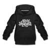 North Dakota Youth Hoodie - Hand Lettered Youth North Dakota Hooded Sweatshirt - black