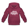 North Dakota Youth Hoodie - Hand Lettered Youth North Dakota Hooded Sweatshirt - burgundy