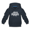 North Dakota Youth Hoodie - Hand Lettered Youth North Dakota Hooded Sweatshirt - navy