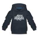 North Dakota Youth Hoodie - Hand Lettered Youth North Dakota Hooded Sweatshirt - navy