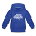 North Dakota Youth Hoodie - Hand Lettered Youth North Dakota Hooded Sweatshirt - royal blue