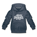 North Dakota Youth Hoodie - Hand Lettered Youth North Dakota Hooded Sweatshirt - heather denim