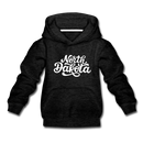 North Dakota Youth Hoodie - Hand Lettered Youth North Dakota Hooded Sweatshirt - charcoal gray