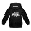 North Dakota Youth Hoodie - Hand Lettered Youth North Dakota Hooded Sweatshirt - charcoal gray