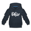Ohio Youth Hoodie - Hand Lettered Youth Ohio Hooded Sweatshirt - navy