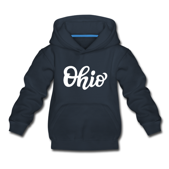 Ohio Youth Hoodie - Hand Lettered Youth Ohio Hooded Sweatshirt - navy