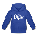 Ohio Youth Hoodie - Hand Lettered Youth Ohio Hooded Sweatshirt - royal blue