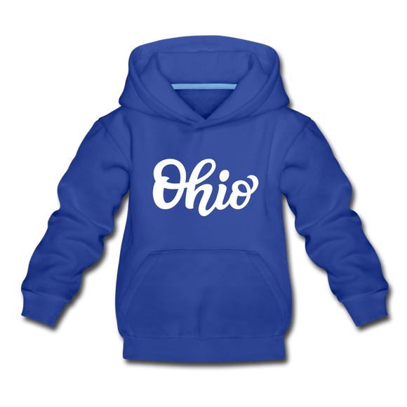 Ohio Youth Hoodie - Hand Lettered Youth Ohio Hooded Sweatshirt - royal blue