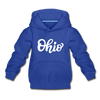 Ohio Youth Hoodie - Hand Lettered Youth Ohio Hooded Sweatshirt - royal blue