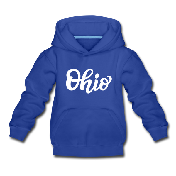 Ohio Youth Hoodie - Hand Lettered Youth Ohio Hooded Sweatshirt - royal blue