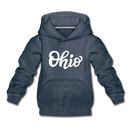 Ohio Youth Hoodie - Hand Lettered Youth Ohio Hooded Sweatshirt - heather denim