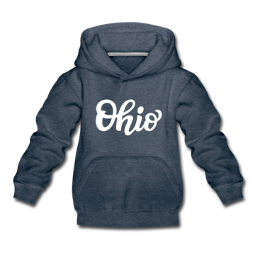 Ohio Youth Hoodie - Hand Lettered Youth Ohio Hooded Sweatshirt - heather denim
