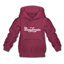 Pennsylvania Youth Hoodie - Hand Lettered Youth Pennsylvania Hooded Sweatshirt - burgundy
