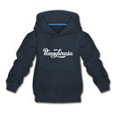 Pennsylvania Youth Hoodie - Hand Lettered Youth Pennsylvania Hooded Sweatshirt - navy