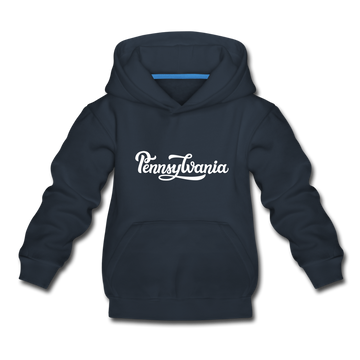 Pennsylvania Youth Hoodie - Hand Lettered Youth Pennsylvania Hooded Sweatshirt - navy