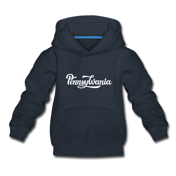 Pennsylvania Youth Hoodie - Hand Lettered Youth Pennsylvania Hooded Sweatshirt - navy