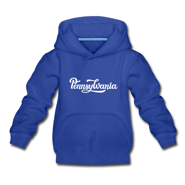 Pennsylvania Youth Hoodie - Hand Lettered Youth Pennsylvania Hooded Sweatshirt - royal blue
