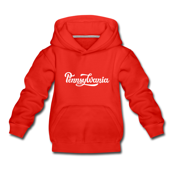 Pennsylvania Youth Hoodie - Hand Lettered Youth Pennsylvania Hooded Sweatshirt - red