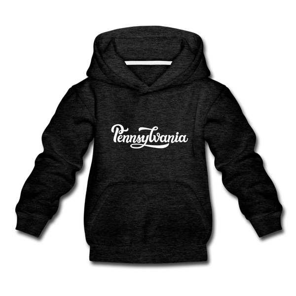 Pennsylvania Youth Hoodie - Hand Lettered Youth Pennsylvania Hooded Sweatshirt - charcoal gray